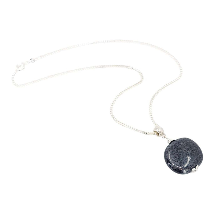 Necklace - Large Pillow Pendant (Black Ceramic, Silver Fill) by Tiny Aloha