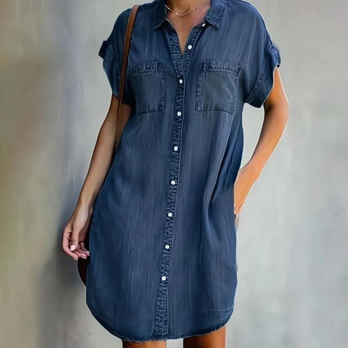 Nora - Casual Women's Summer Dress with Shirt Collar and Button Front