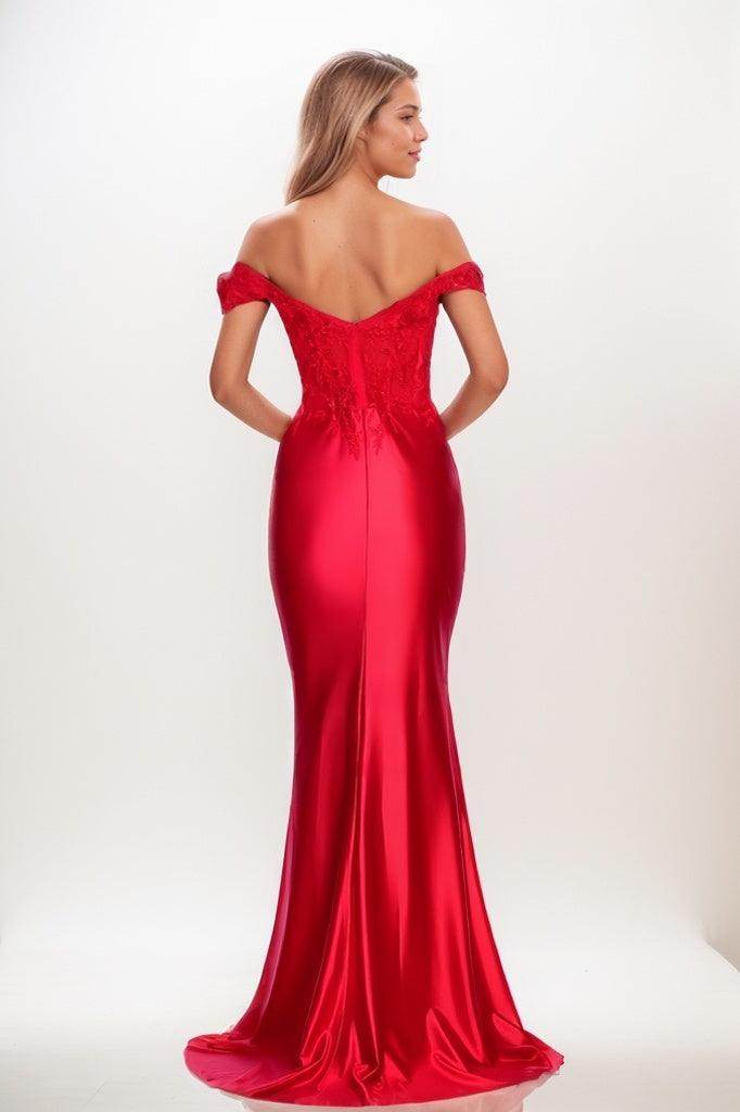 Off-The-Shoulder Floral Lace High Split Prom Dresses CS0791 - COCOMELODY