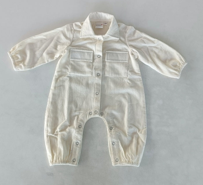 Off-White Corduroy Solid Color Long Sleeve Baby Jumpsuit Romper Yo Baby India