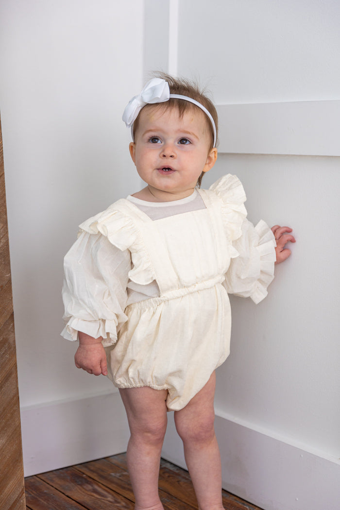 Off-White Corduroy Solid Color Ruffled Baby Romper Yo Baby India