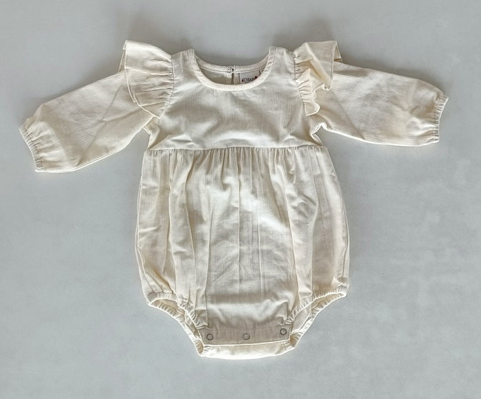 Off-white Corduroy Solid Color Sleeve Ruffled Baby Romper Romper Yo Baby India
