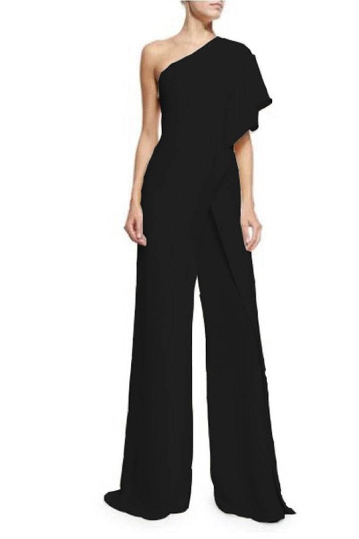 One Shoulder Floor Length Fiablement Fort Wedding Jumpsuit 569999372751 - COCOMELODY