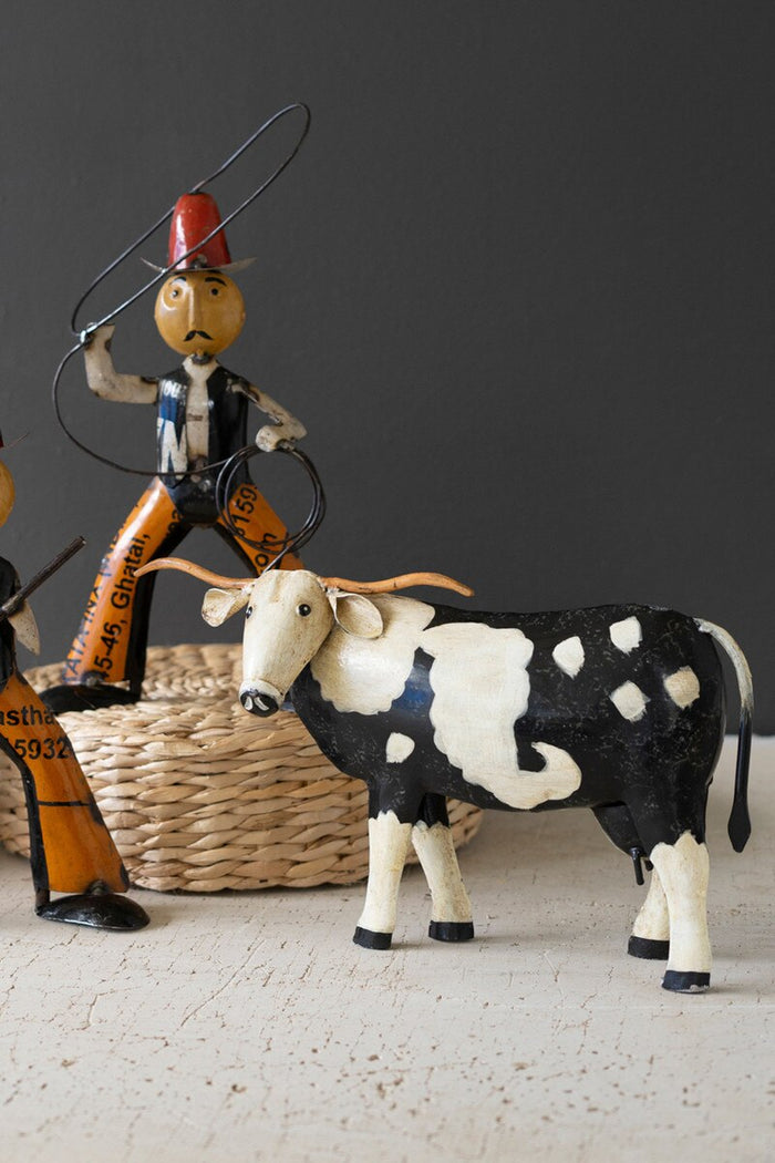 Painted Metal Black and White Steer
