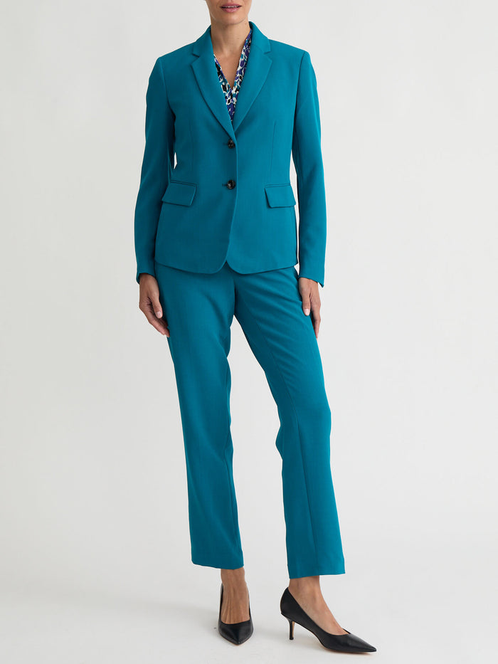 Petite Two Button Blazer, Stretch Crepe, Bottle Teal | Kasper