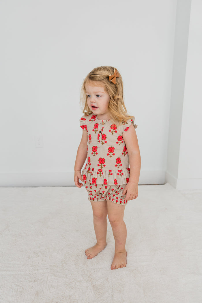 Pink Floral Sleeve Ruffle Top & Shorts Set Yo Baby India