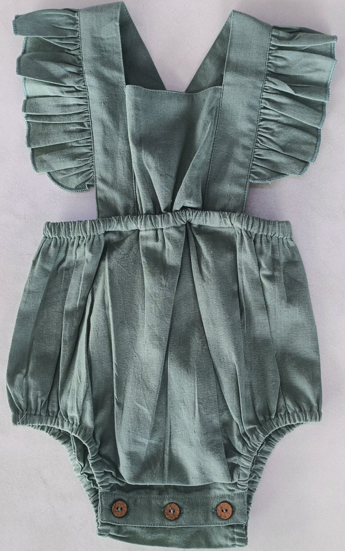 Sage Green Solid Color Ruffled Racer Back Romper romper Yo Baby India