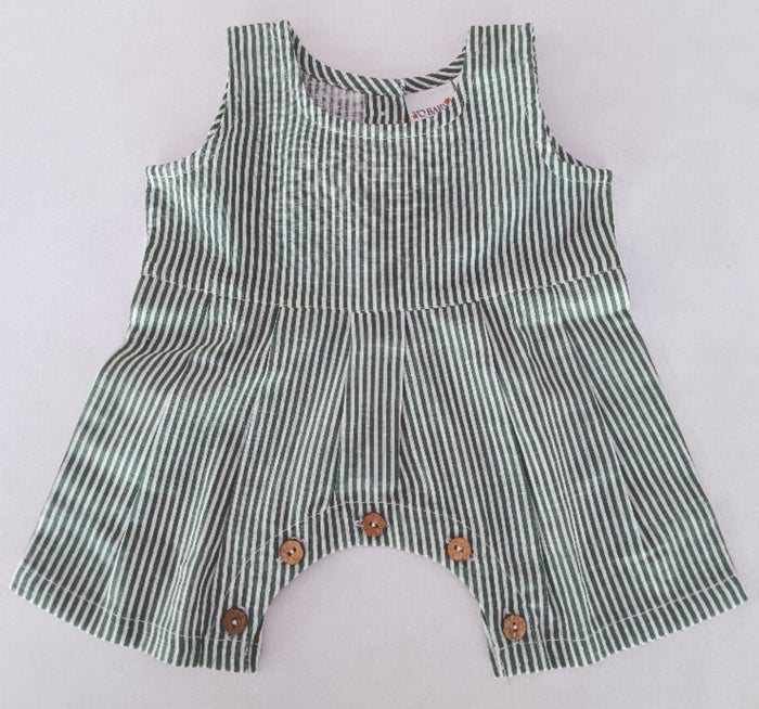 Sage Green Stripes Printed Baby Romper romper Yo Baby India