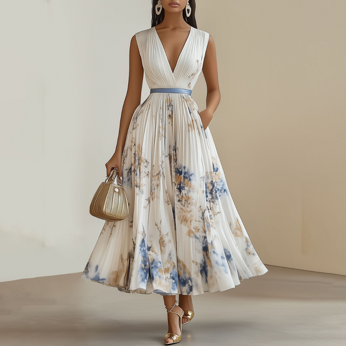 Scarlett - Chic Women's Wedding Guest Dress with a Pleated Bodice and V-Neckline