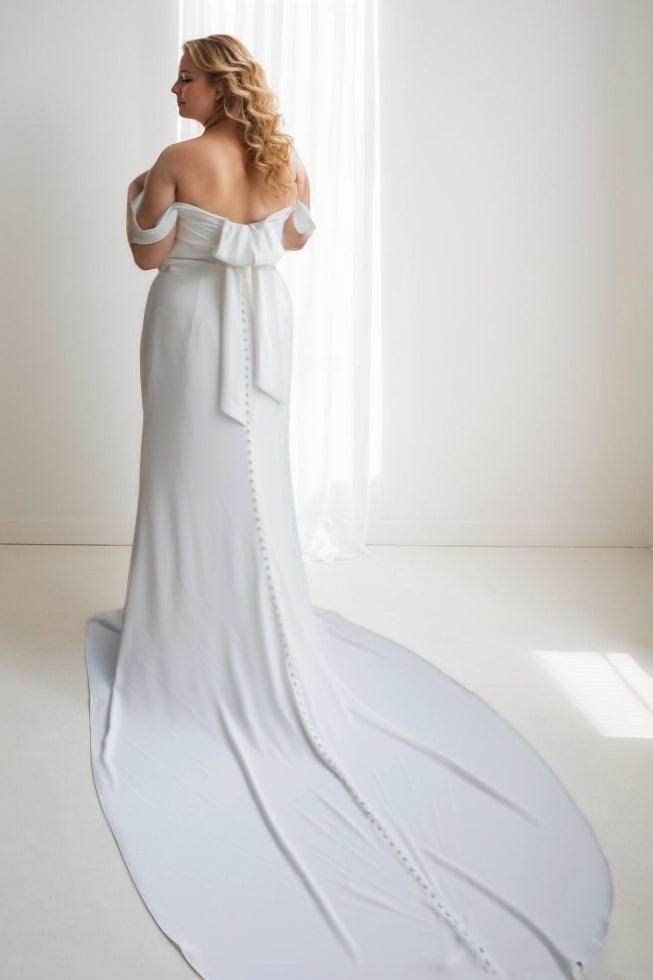 Sheath-Column Court Train Elastic Cloth Wedding Dress CW3485 - COCOMELODY