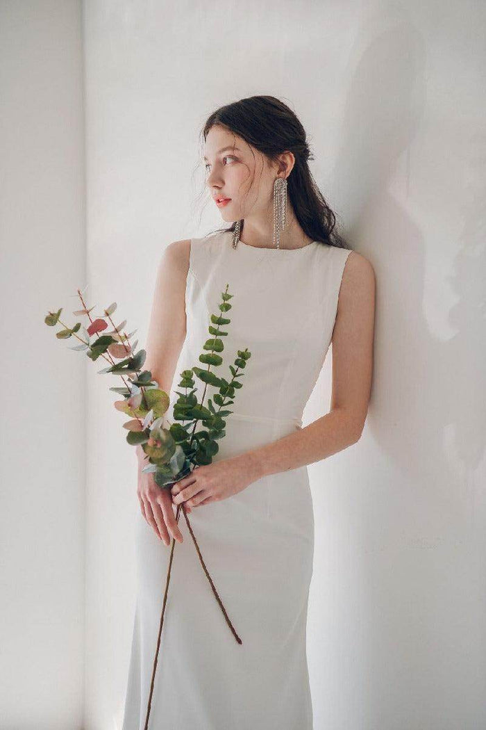 Sheath-Column Sweep-Brush Train Elastic Cloth Wedding Dress 817449854351 - COCOMELODY