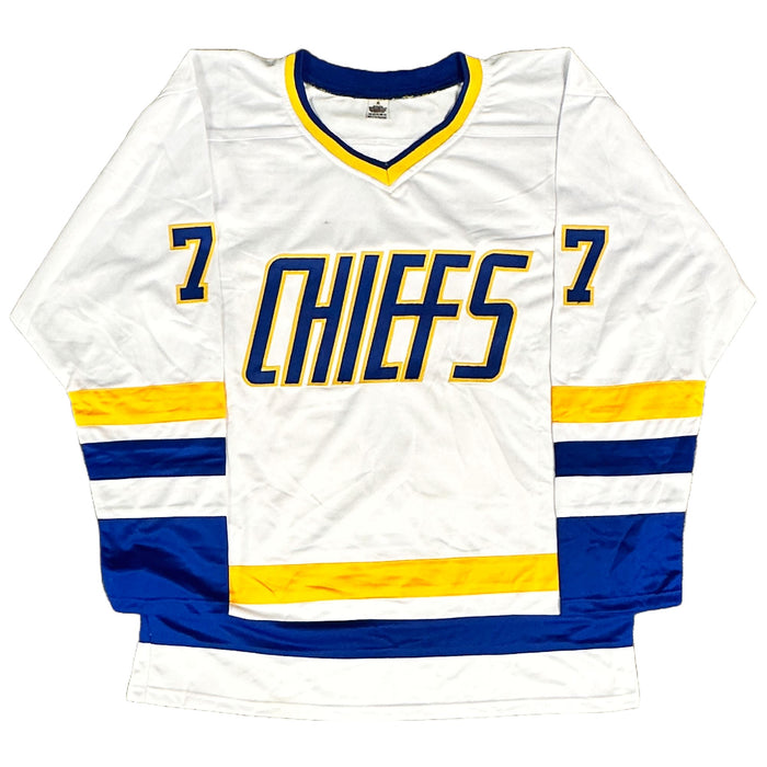 Slap Shot Multi Signed White Chiefs Jersey Signed Hockey Jersey TSE Buffalo