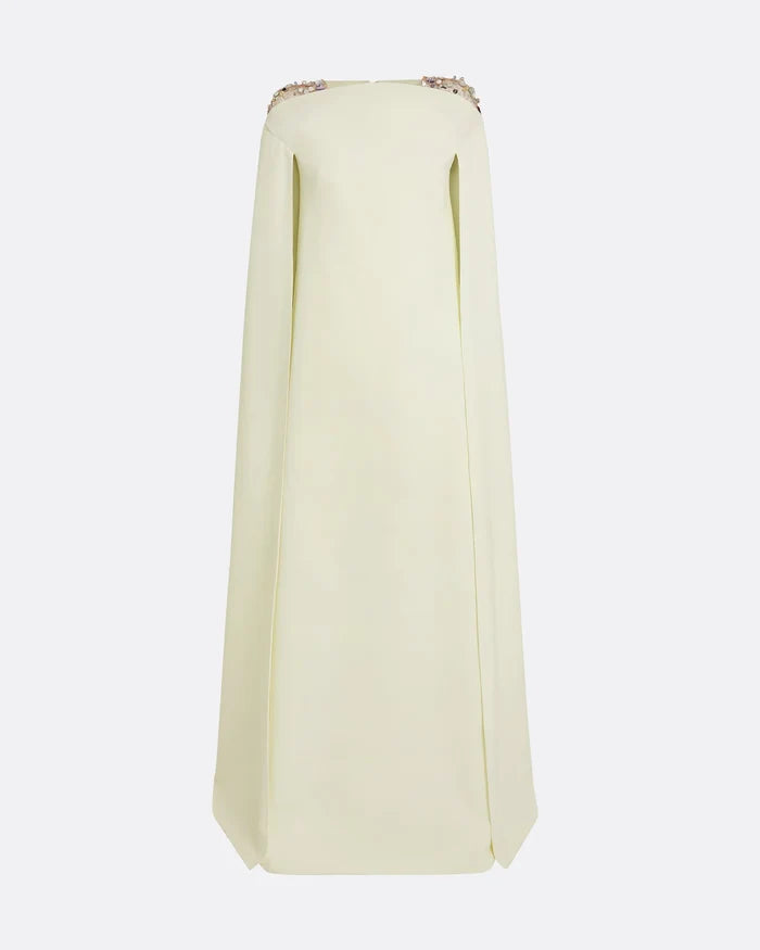 Sleeveless column dress with embellished shoulders and cape - Bethany