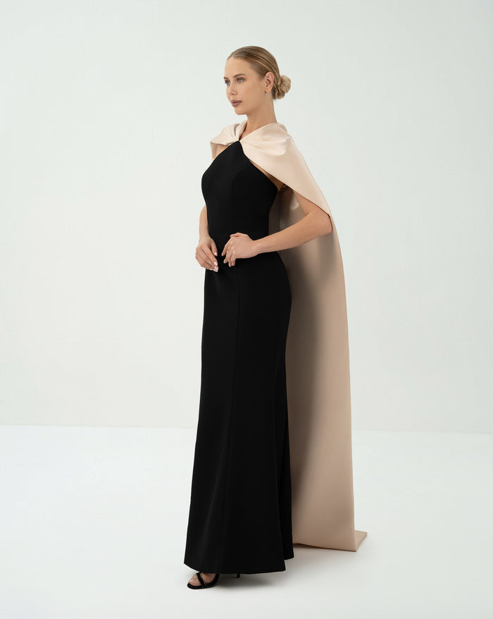Sleeveless column dress with maxi cape - LUNA