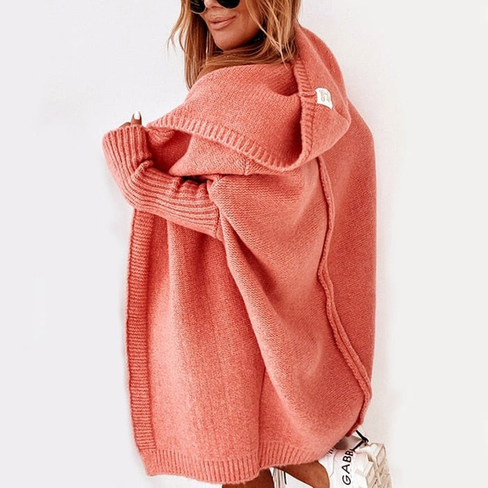 Sophia - Women's Long Cardigan Sweater Knitted Style with Hood for Fall