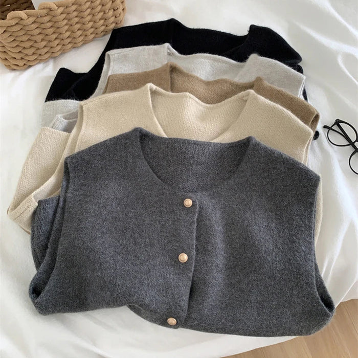 Sophia - Women's Sweater Vest Wool Style Sleeveless with Button Front