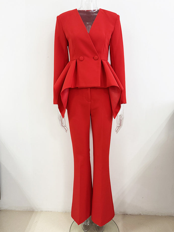 Structured blazer pants set with sculpted peplum – Flerp