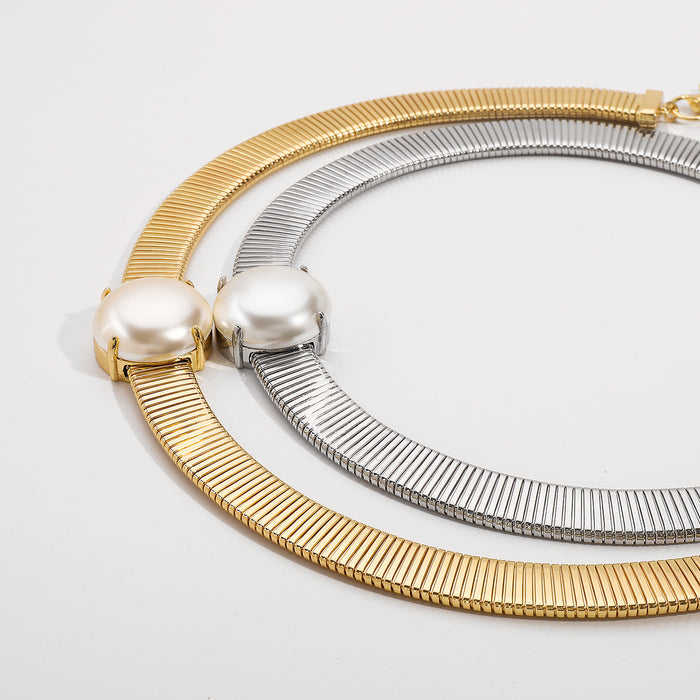 structured choker necklace with oversized pearl center - DORAZ