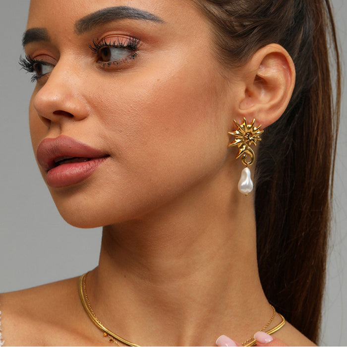 sunburst pearl drop earrings - AUVRA