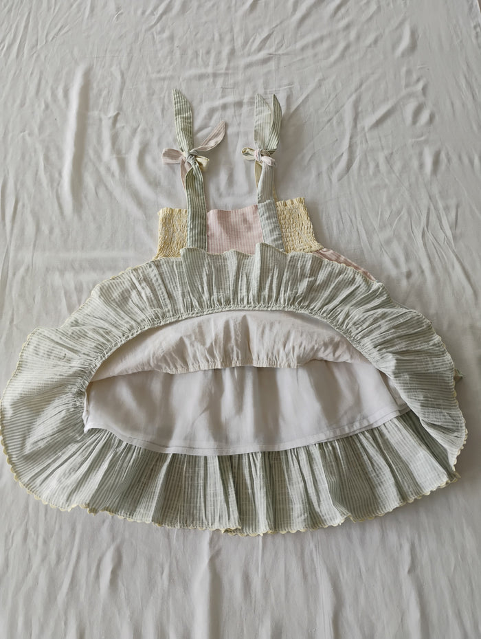 Sydney Layered Swing Dress – Multi-Coloured | Infant, Toddler & Tween Cotton Dress with Smocked Bodice and Tie-Up Shoulders