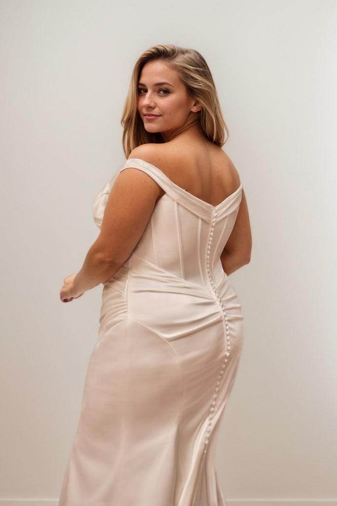 Trumpet-Mermaid Sweep-Brush Train Satin Wedding Dress CW3478 - COCOMELODY