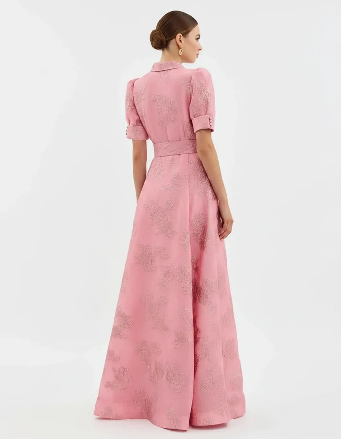 Vivienne - Elegant Women's Wedding Guest Maxi Dress with Puff Sleeve and Belted Waist
