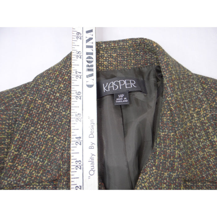 VTG Kasper Womens 14P Petite Textured Tweed Blazer Jacket Brown Olive 4 Pocket5