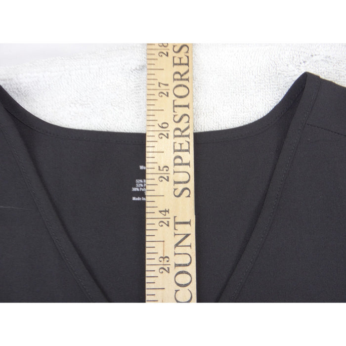 Womens Scrubs Black V Neck Mock Wrap Short Sleeve Top Medium 35944