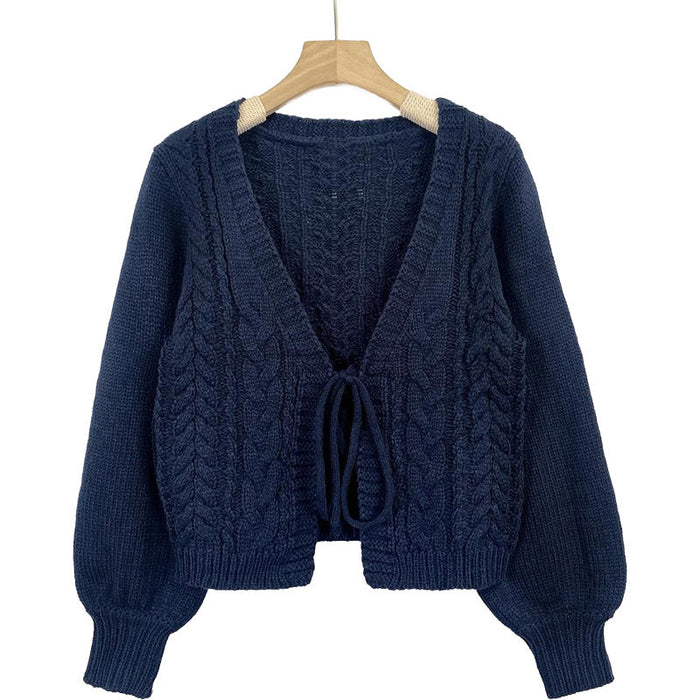 Women's Solid Long Sleeve Tie Front Cardigan