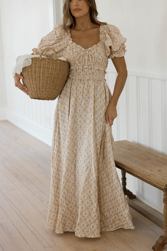 100% Cotton Sydnee Maxi Dress in Neutral Cottage - Bump Friendly & Inclusive Sizing