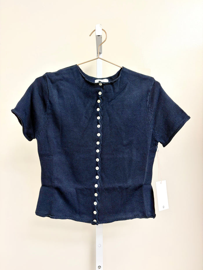 Nara 100% Cotton Rolled Edge Knit Top in Navy