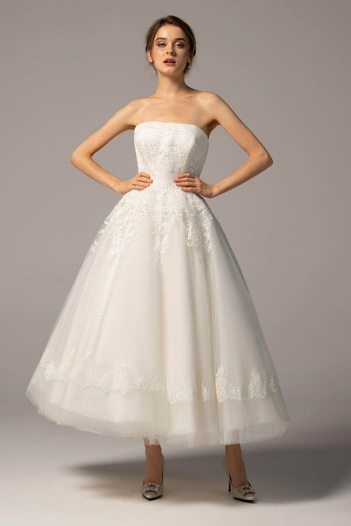 A-Line Ankle Length Tulle Wedding Dress CW2392 - COCOMELODY