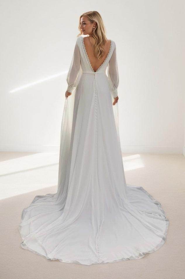 A-Line Court Train Elastic Cloth Chiffon Wedding Dress CW3445 - COCOMELODY
