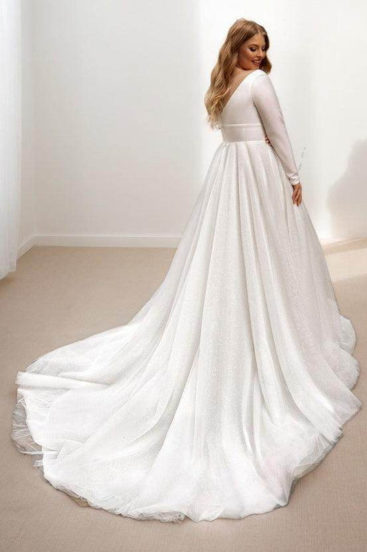 A-Line Court Train Elastic Cloth Tulle Wedding Dress CW3505 - COCOMELODY