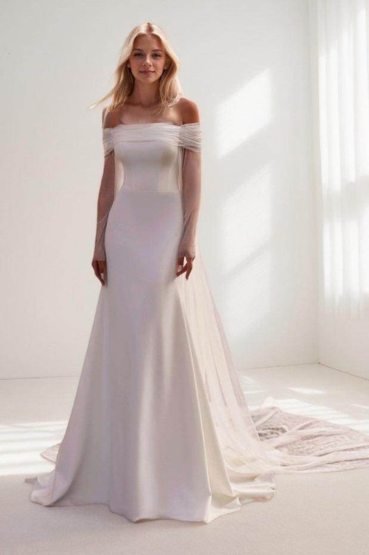 A-Line Court Train Elastic Cloth Wedding Dress CW3440 - COCOMELODY