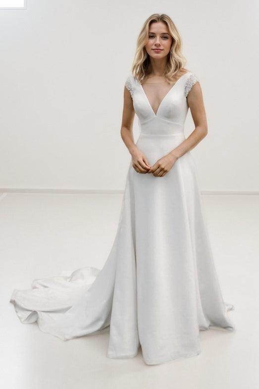 A-Line Court Train Elastic Cloth Wedding Dress CW3444 - COCOMELODY