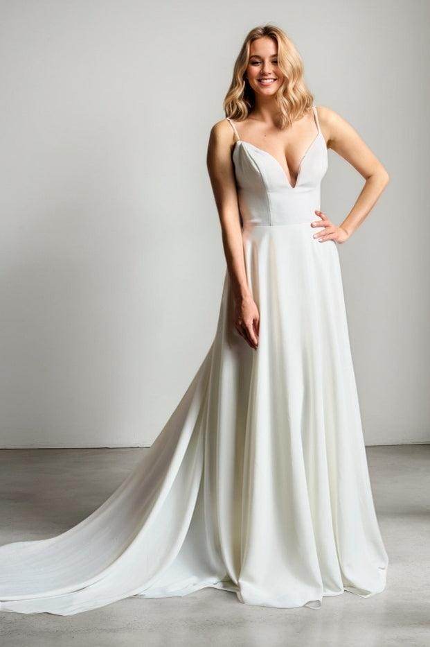 A-Line Court Train Elastic Cloth Wedding Dress CW3449 - COCOMELODY