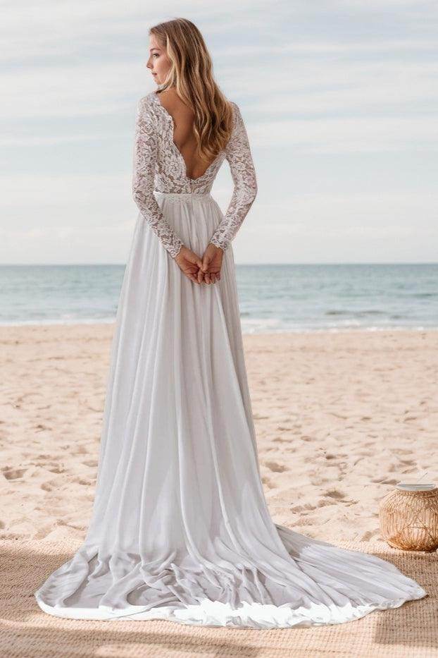 A-Line Court Train Lace Chiffon Wedding Dress CW3519 - COCOMELODY