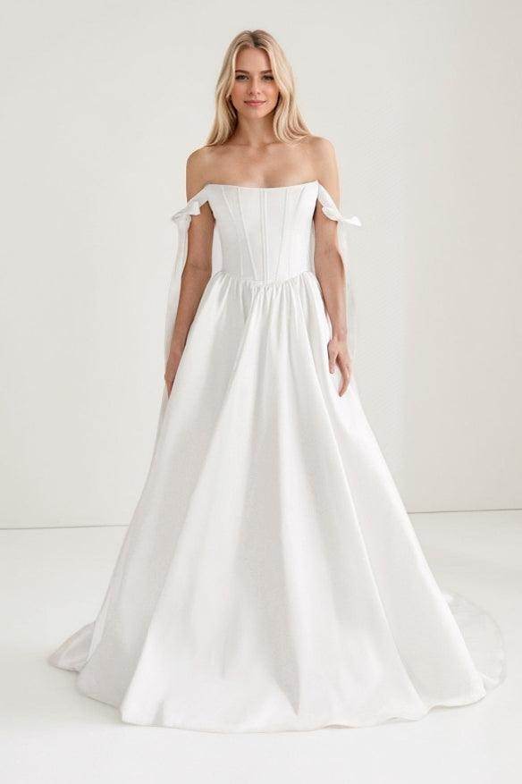 A-Line Court Train Mikado Wedding Dress CW3443 - COCOMELODY