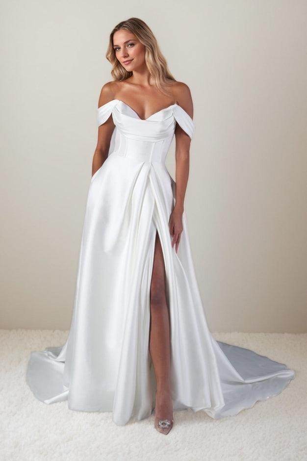 A-Line Court Train Mikado Wedding Dress CW3451 - COCOMELODY