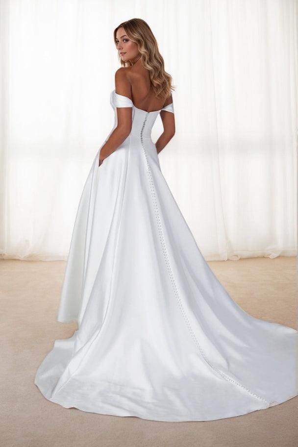A-Line Court Train Mikado Wedding Dress CW3451 - COCOMELODY