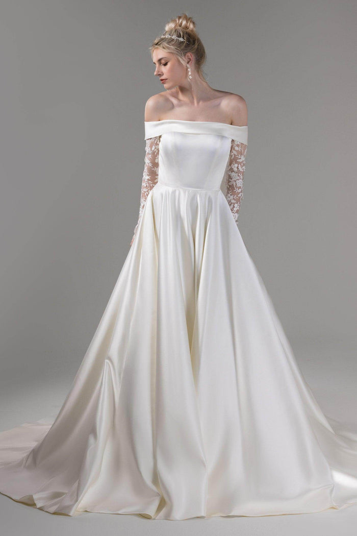 A-Line Court Train Satin Wedding Dress CW2655CR - COCOMELODY
