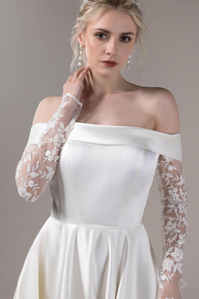 A-Line Court Train Satin Wedding Dress CW2655CR - COCOMELODY