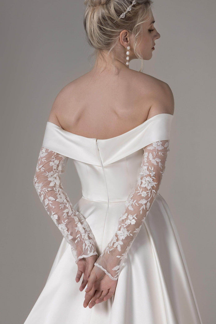 A-Line Court Train Satin Wedding Dress CW2655CR - COCOMELODY