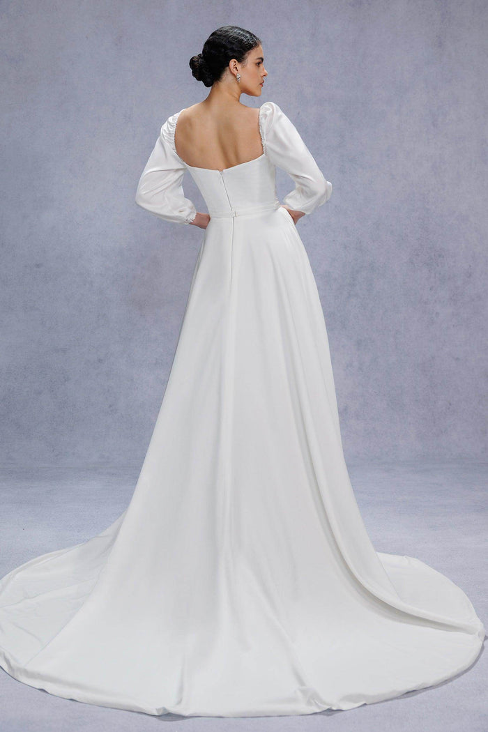 A-Line Court Train Satin Wedding Dress CW3329 - COCOMELODY