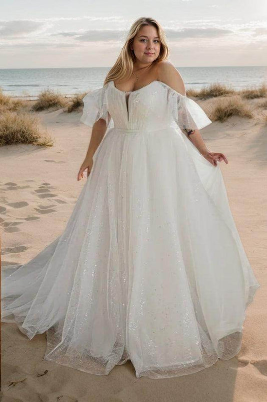 A-Line Court Train Sparkle Tulle Wedding Dress CW3486 - COCOMELODY