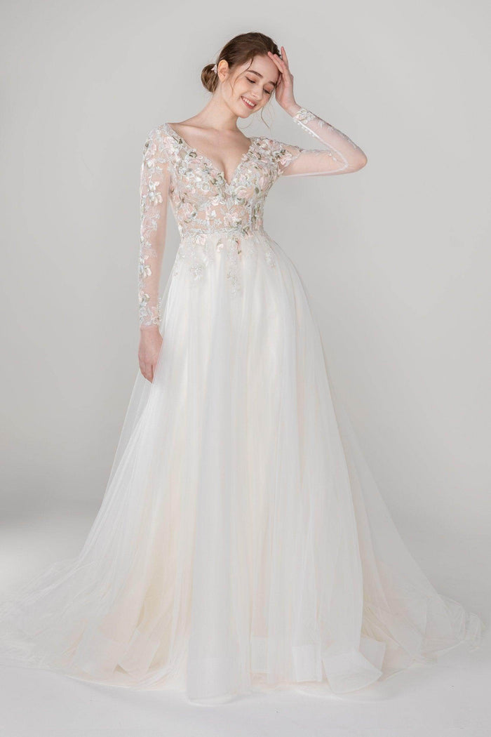 A-Line Court Train Tulle Lace Wedding Dress CW2535 - COCOMELODY