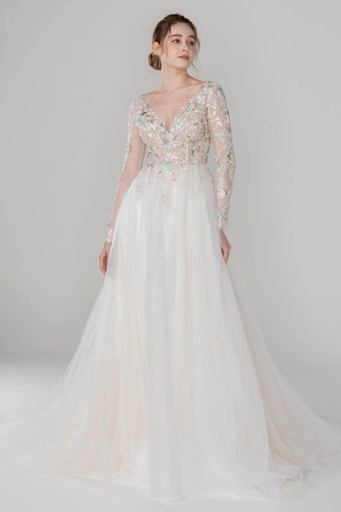 A-Line Court Train Tulle Lace Wedding Dress CW2535 - COCOMELODY