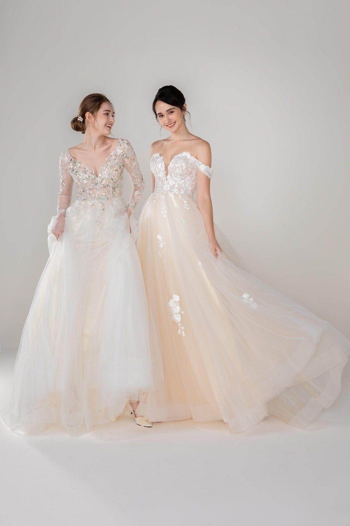 A-Line Court Train Tulle Lace Wedding Dress CW2535 - COCOMELODY