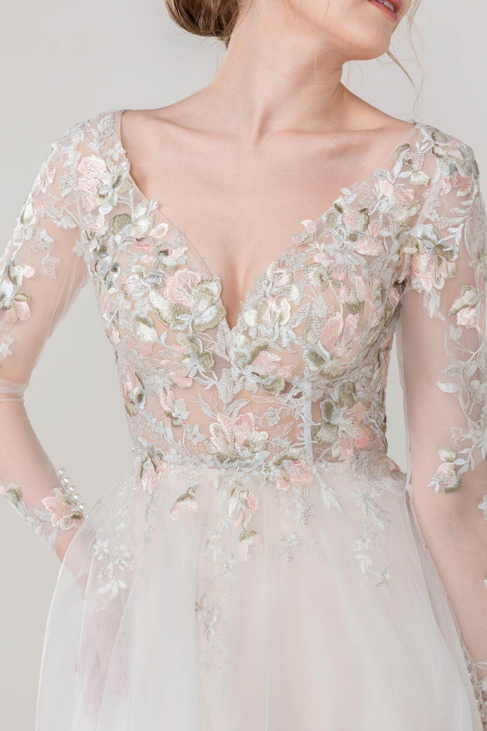 A-Line Court Train Tulle Lace Wedding Dress CW2535 - COCOMELODY